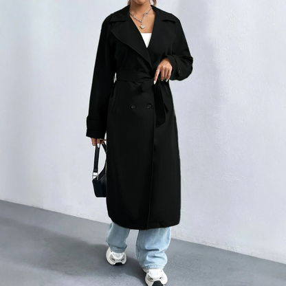 Long Trench Coat Women Elegant Buttons