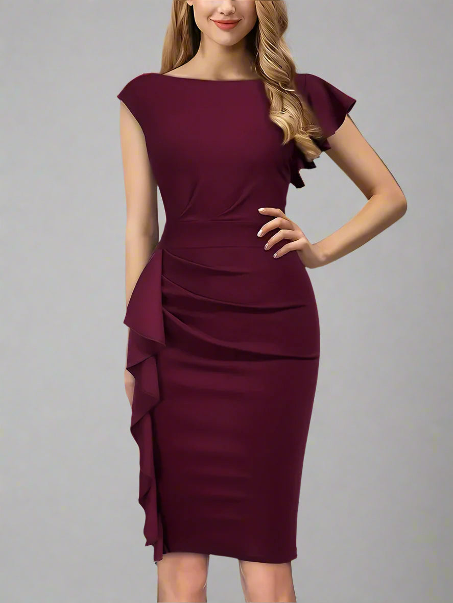 Elegant Women's Ruffle Cocktail Dress With Figure
