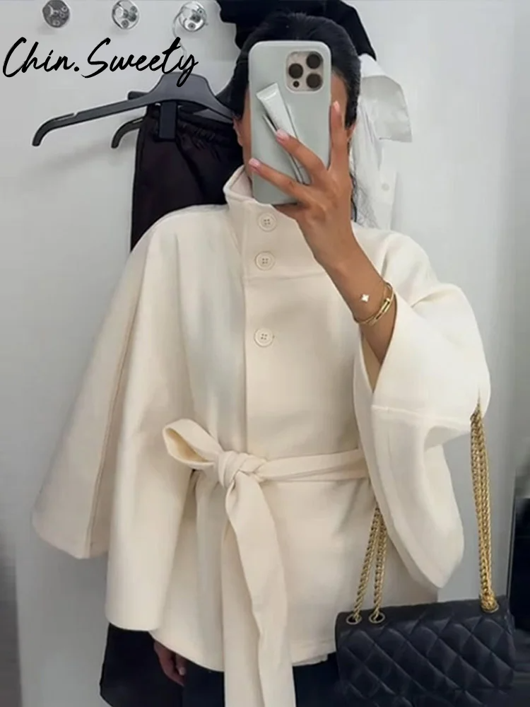 Women's Wool Blend Winter Cape CoatLoose Fit