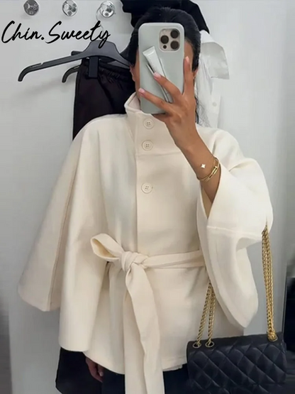 Women's Wool Blend Winter Cape CoatLoose Fit