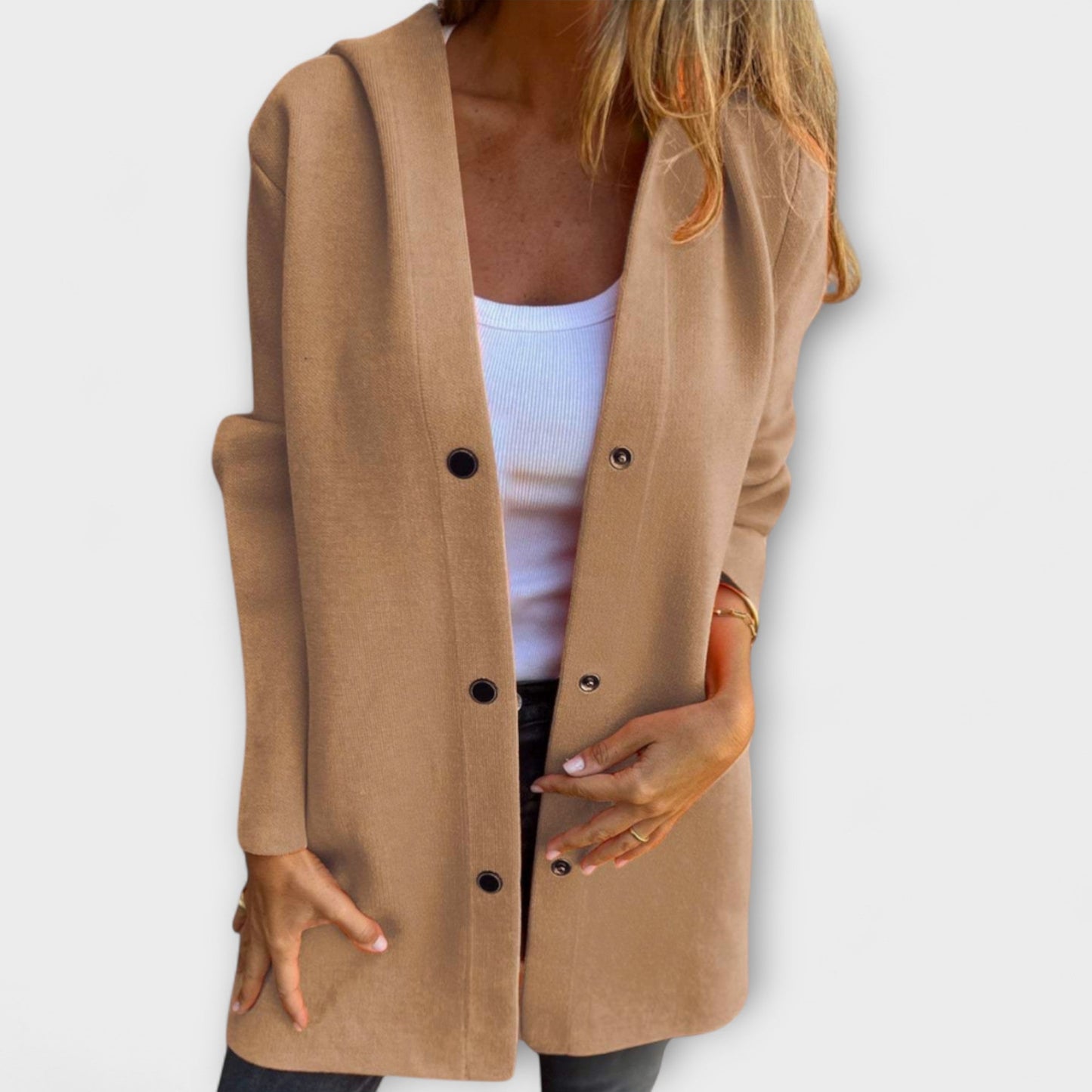 Women's Modern Hooded Jacket with Buttons