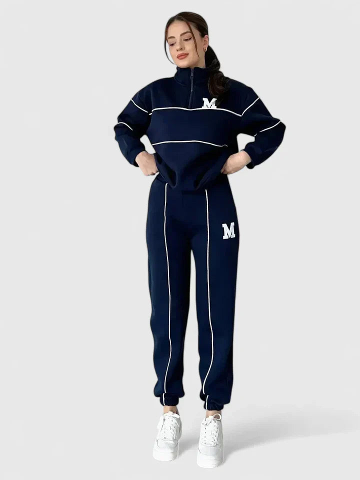 Damen Sportanzug Modern Mit Kontraststreifen - IdealeKleiden