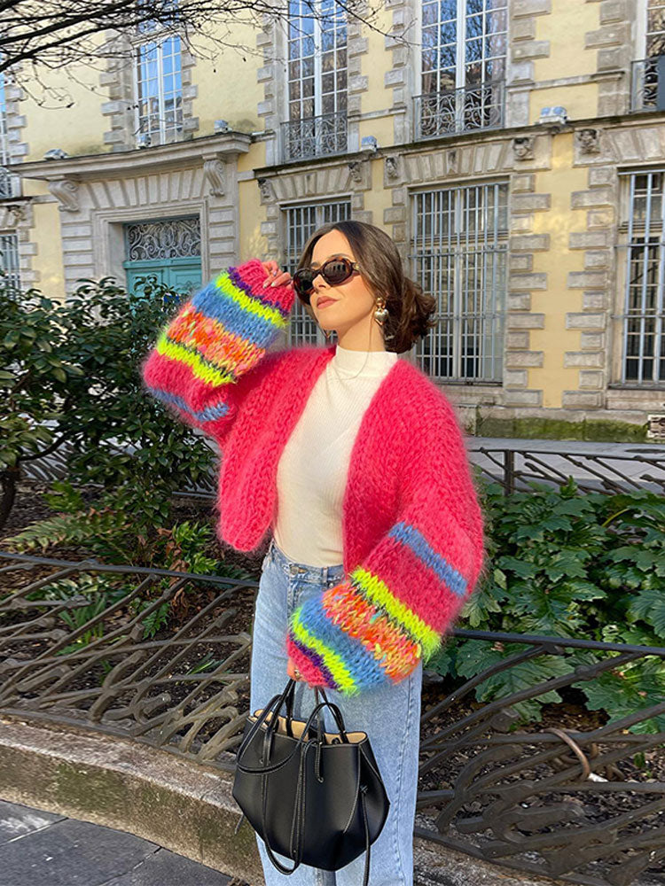 Colorful Women's Cardigan Patchwork Design