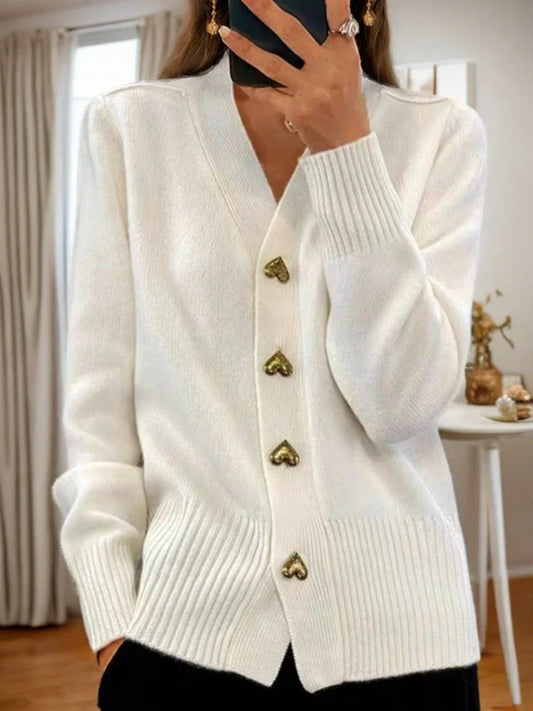 Wollcardigan Damen Herzknöpfe Rippensaum - IdealeKleiden