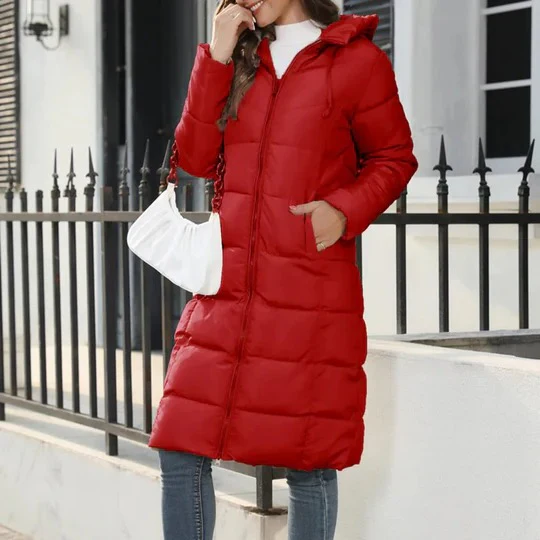 Long Warm Down Jacket With Hood