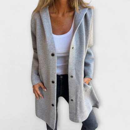 Damen Kapuzenjacke Modern mit Knöpfen - IdealeKleiden