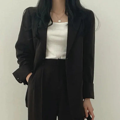 Women's Business Set - Solid Blazer & Straight-Leg Trousers
