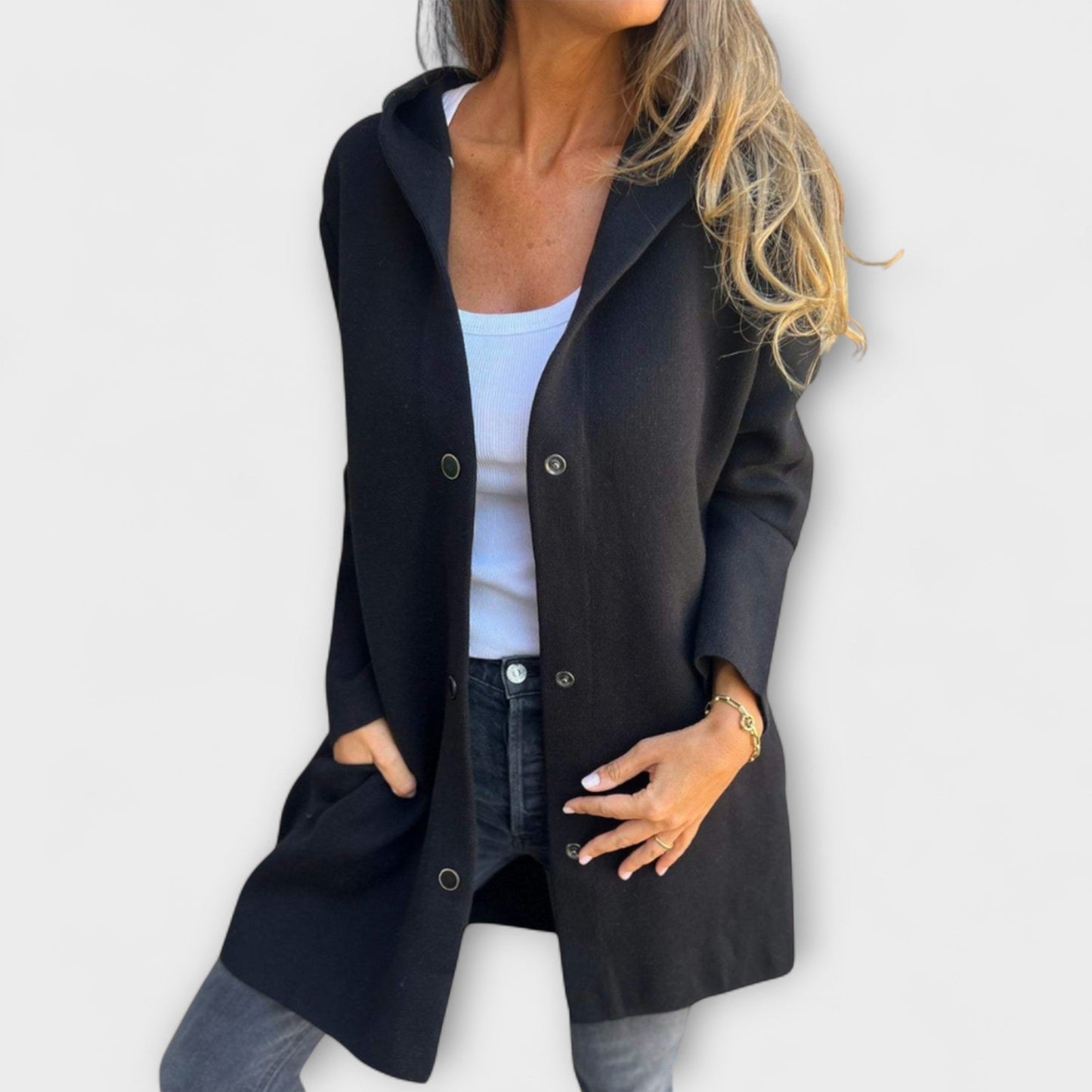 Women's Modern Hooded Jacket with Buttons