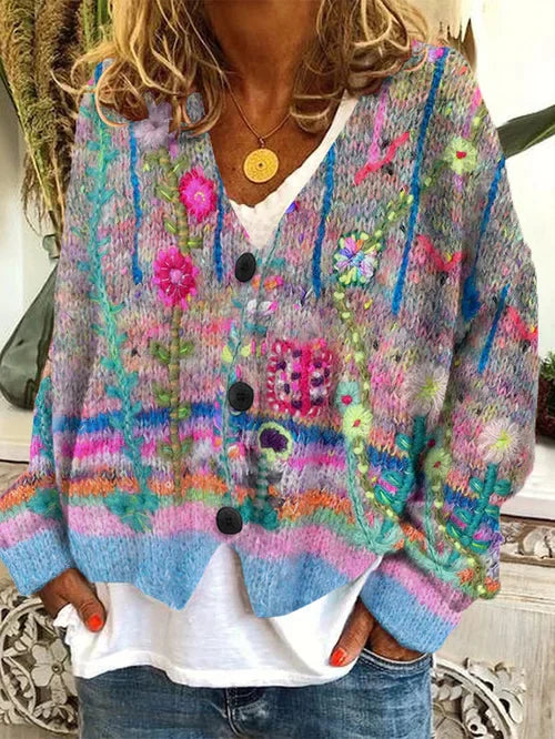 Damen Cardigan Wollflanell Retro Style - IdealeKleiden
