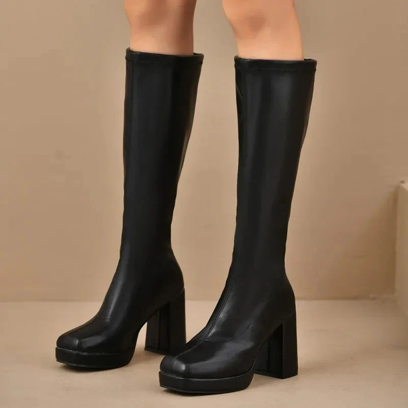 Damenschuhe Knöchelstiefel Stretch Plattform Blockabsatz