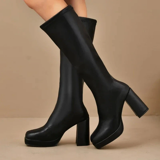 Damenschuhe Knöchelstiefel Stretch Plattform Blockabsatz - IdealeKleiden