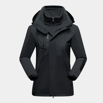 Water-repellent outdoor jacket with 2-in-1 fleece lining