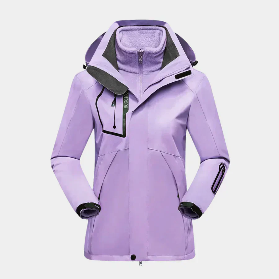 Water-repellent outdoor jacket with 2-in-1 fleece lining