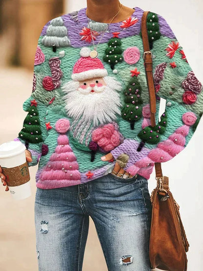 Santa Claus Pullover Pink Women's Winter