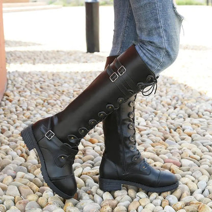 Stylish Biker Boots Knight Look Low Heel