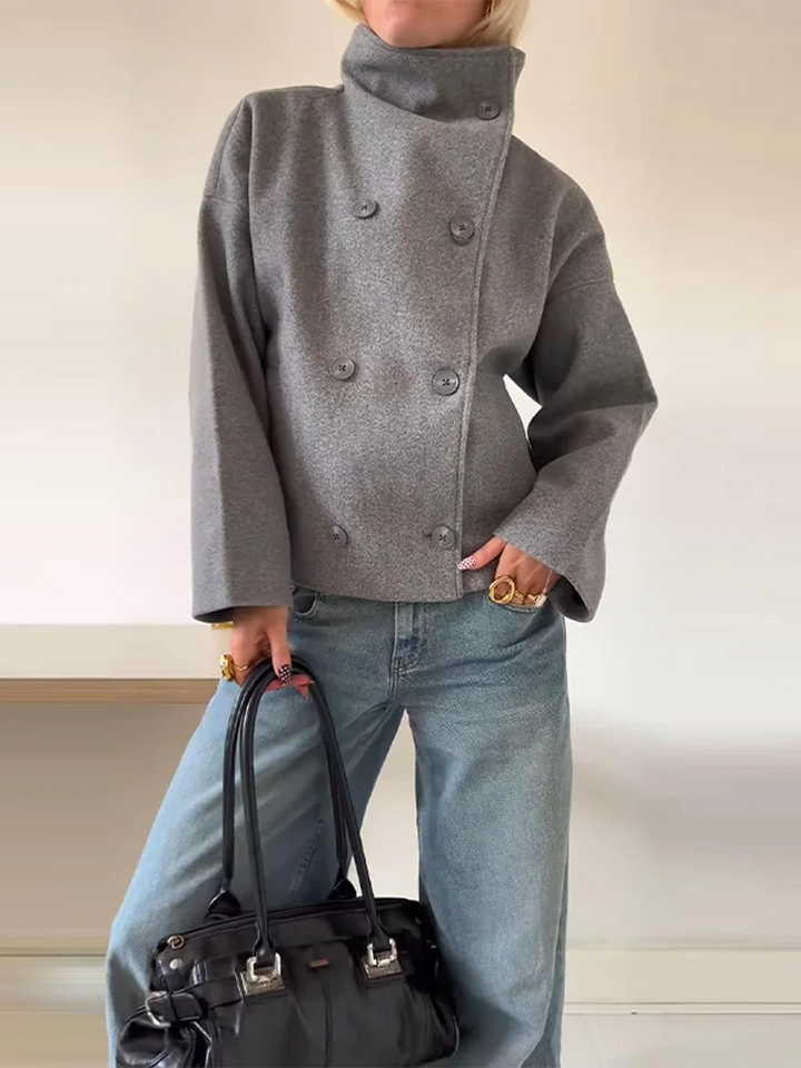 Short Coat Women Oversized Wool Coat Stand-up Collar