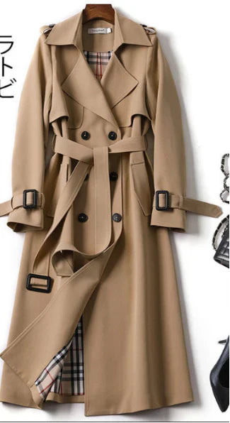 Ruby Red Double-Breasted Coat Elegant Women