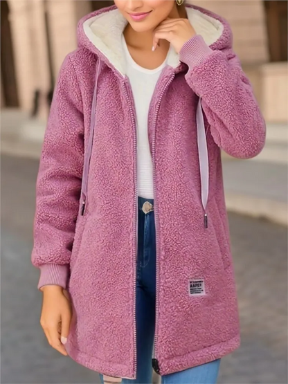 Women's Mid-Length Hooded Fleece Coat