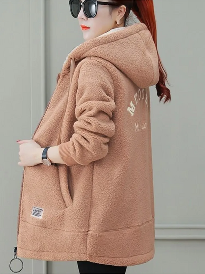 Women's Mid-Length Hooded Fleece Coat