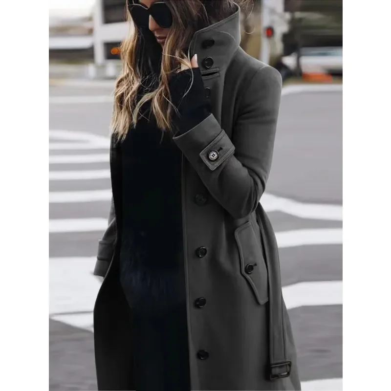 Elegant Women's Coat Slim Fit Wool Long