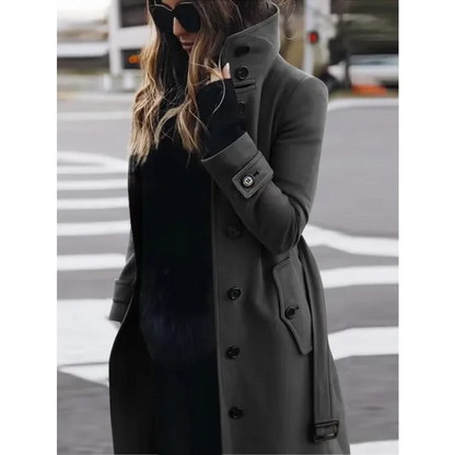 Elegant Women's Coat Slim Fit Wool Long