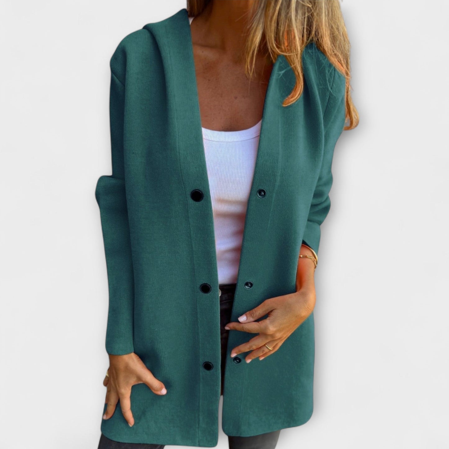 Women's Modern Hooded Jacket with Buttons