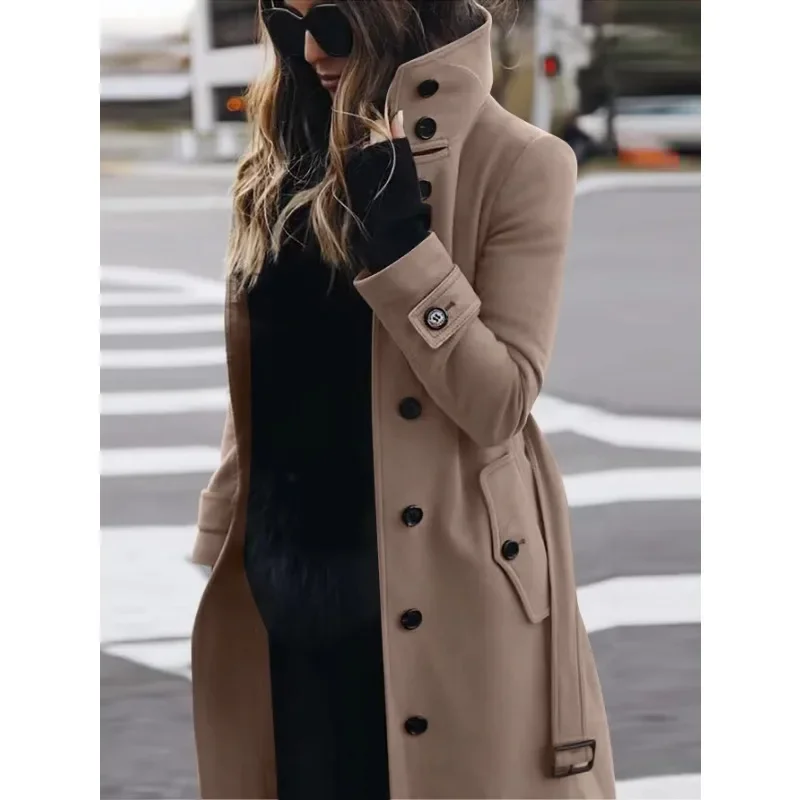 Women's Long Wool Slim Fit Stand-Up Collar Coat