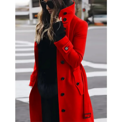 Women's Long Wool Slim Fit Stand-Up Collar Coat