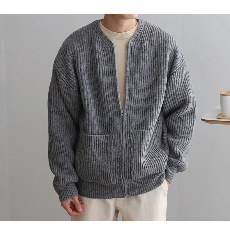Herren Strickjacke Reißverschluss Vordertaschen