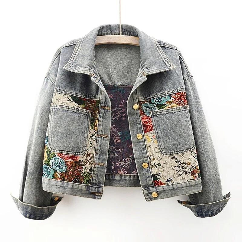 Summer Denim Jacket Floral Print Women