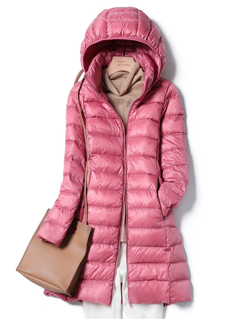 Women's Winter Jacket - Quilted Warm Hooded Mid-length Jacket