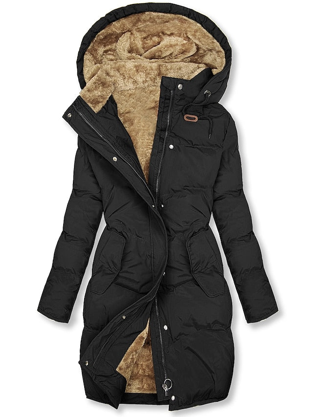 Women's Long Winter Coat Hooded Fleece Insulated