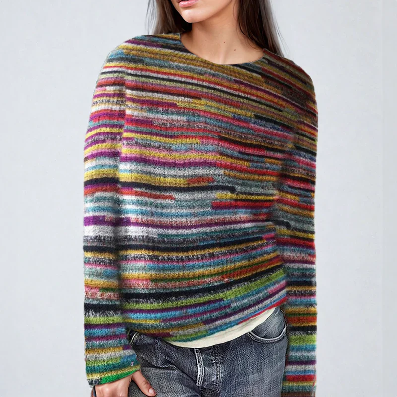 Bunter Strickpullover Streifenmuster Frauen - IdealeKleiden