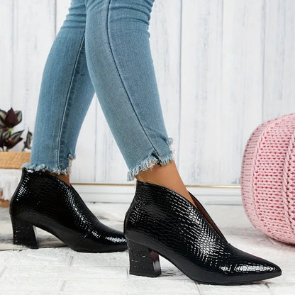 Shiny Ankle Boots Crocodile Pattern Elegant