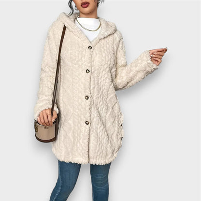 Weicher Plüsch Pullover Kapuzencardigan Damen - IdealeKleiden
