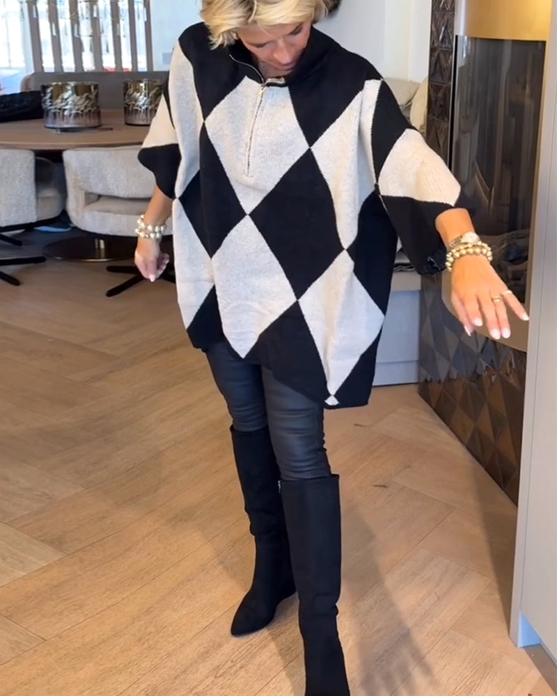 Stylish stand-up collar shirt Argyle pattern