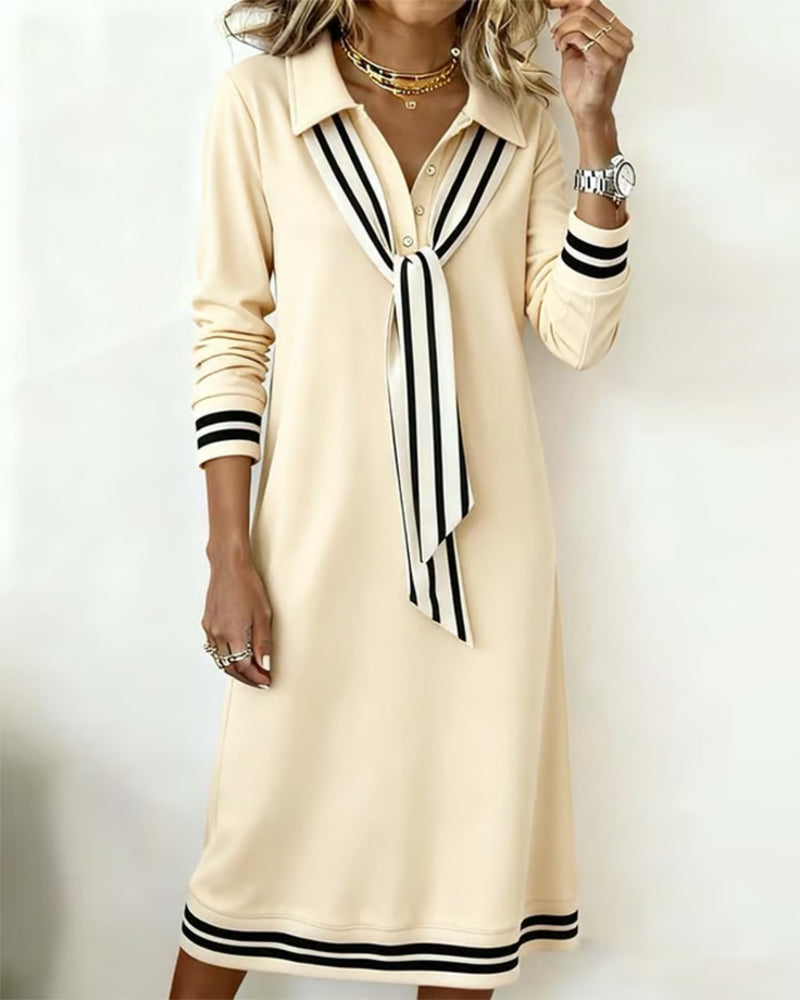 Elegant Dress With Contrast and Straight Cut