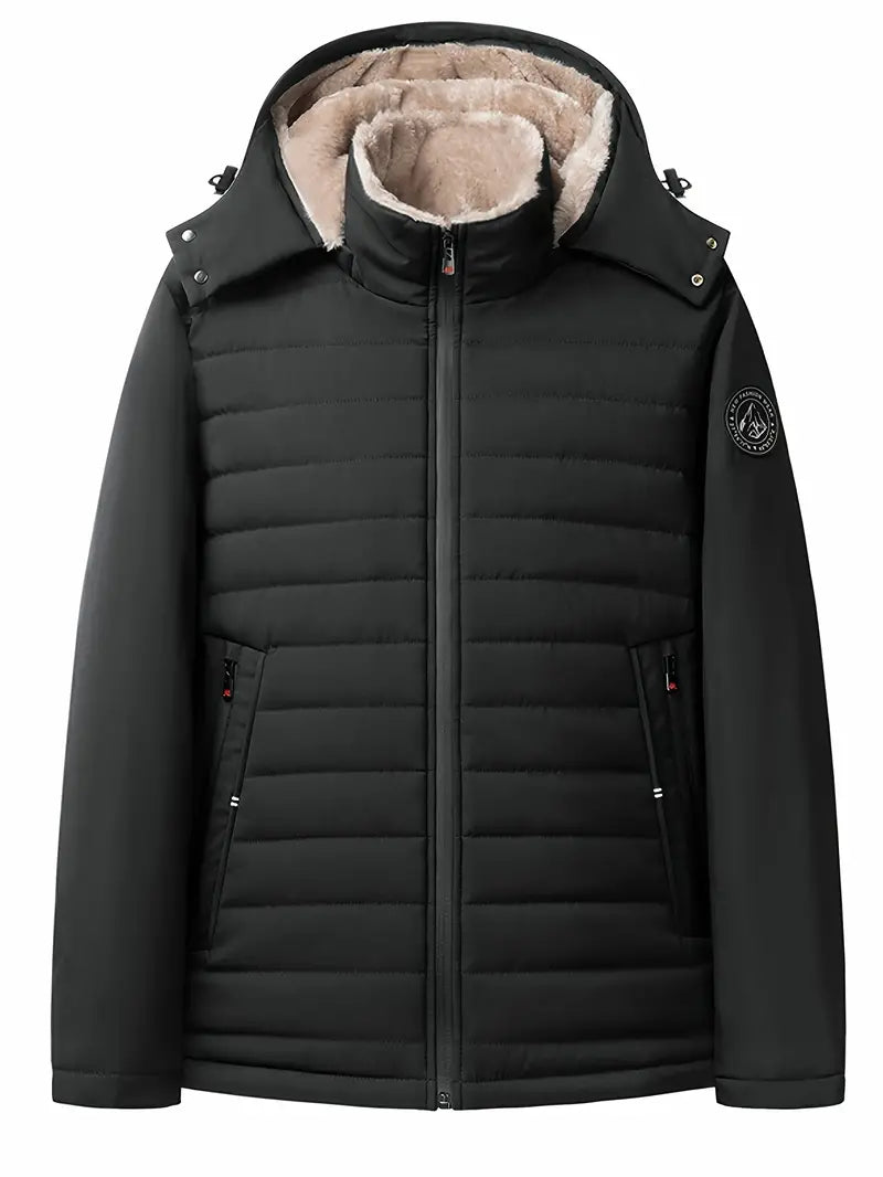 Men's Winter Jacket Warm Padded Fleece Jacket Hooded