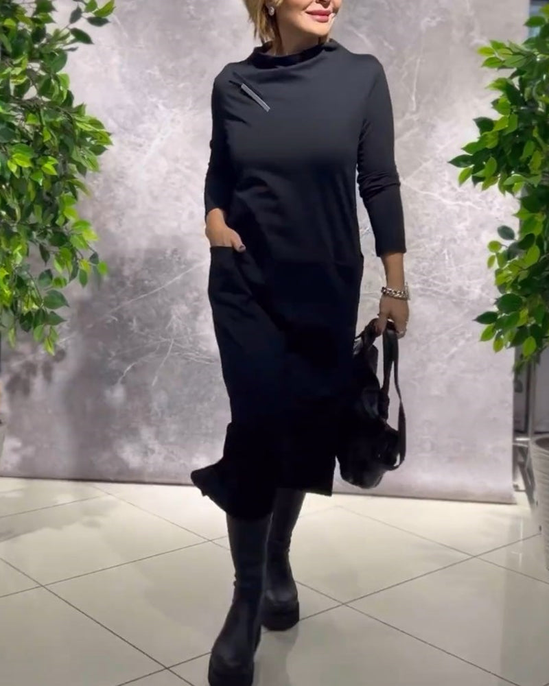 Women's Dress Round Neck Pockets Chic