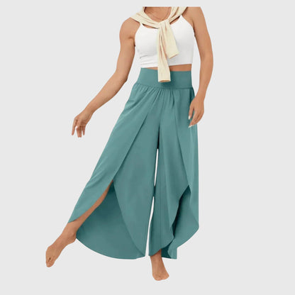 Damen Boho-Hose Weit Bequem Schlitz - IdealeKleiden