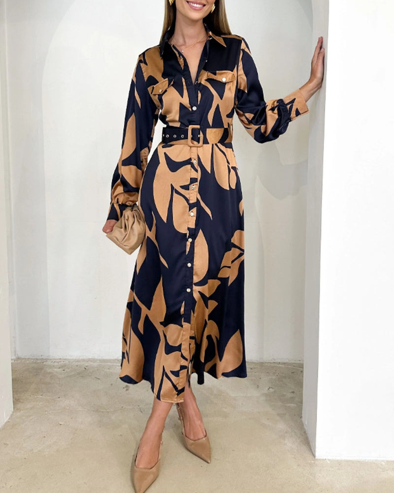 Dress Long-sleeved Leaf pattern Elegant
