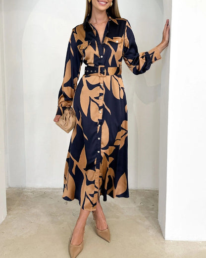 Dress Long-sleeved Leaf pattern Elegant