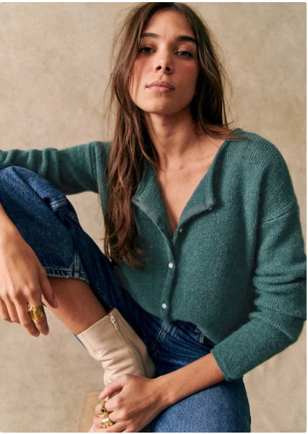 Damen Strickjacke V-Ausschnitt Knopfverschluss - IdealeKleiden