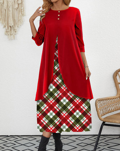 Plaid Velvet A-Line 2-in-1 Women's Dress