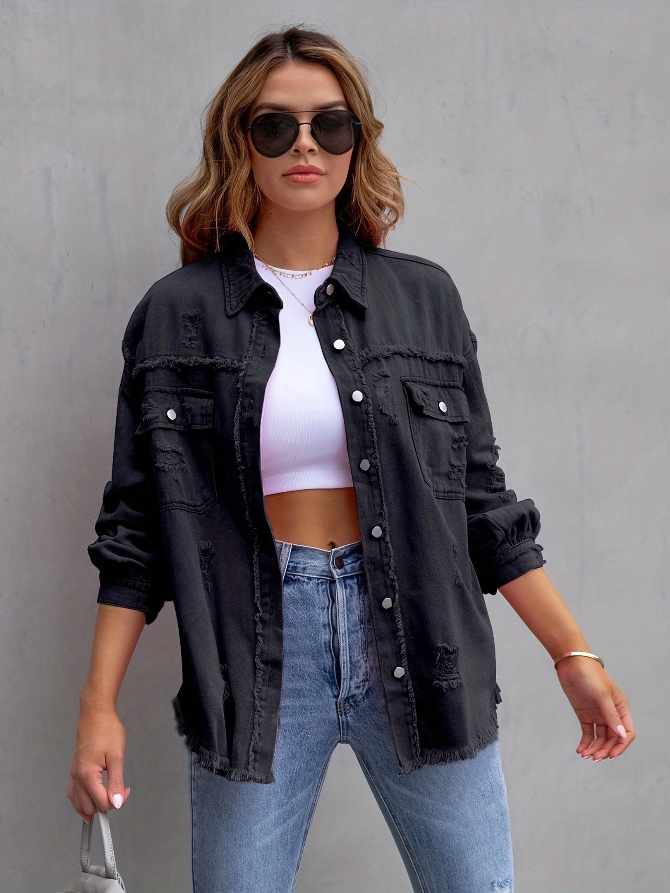 Ripped Denimjacke Oversized Style - IdealeKleiden