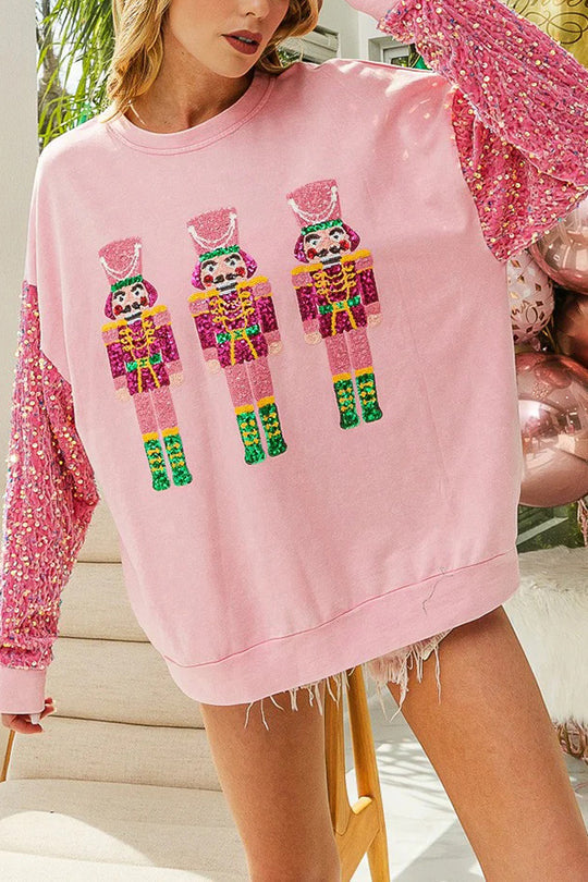 Christmas Sweatshirt Casual Glitter Crew Neck