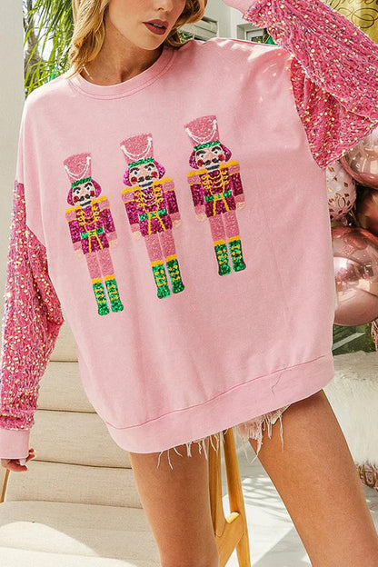 Christmas Sweatshirt Casual Glitter Crew Neck