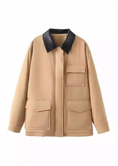 Fashionable women's jacket with contrasting cotton collar