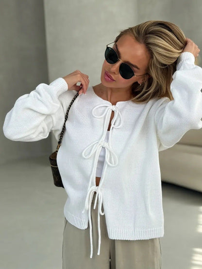 Fashionable Short Lace-Up Cardigan