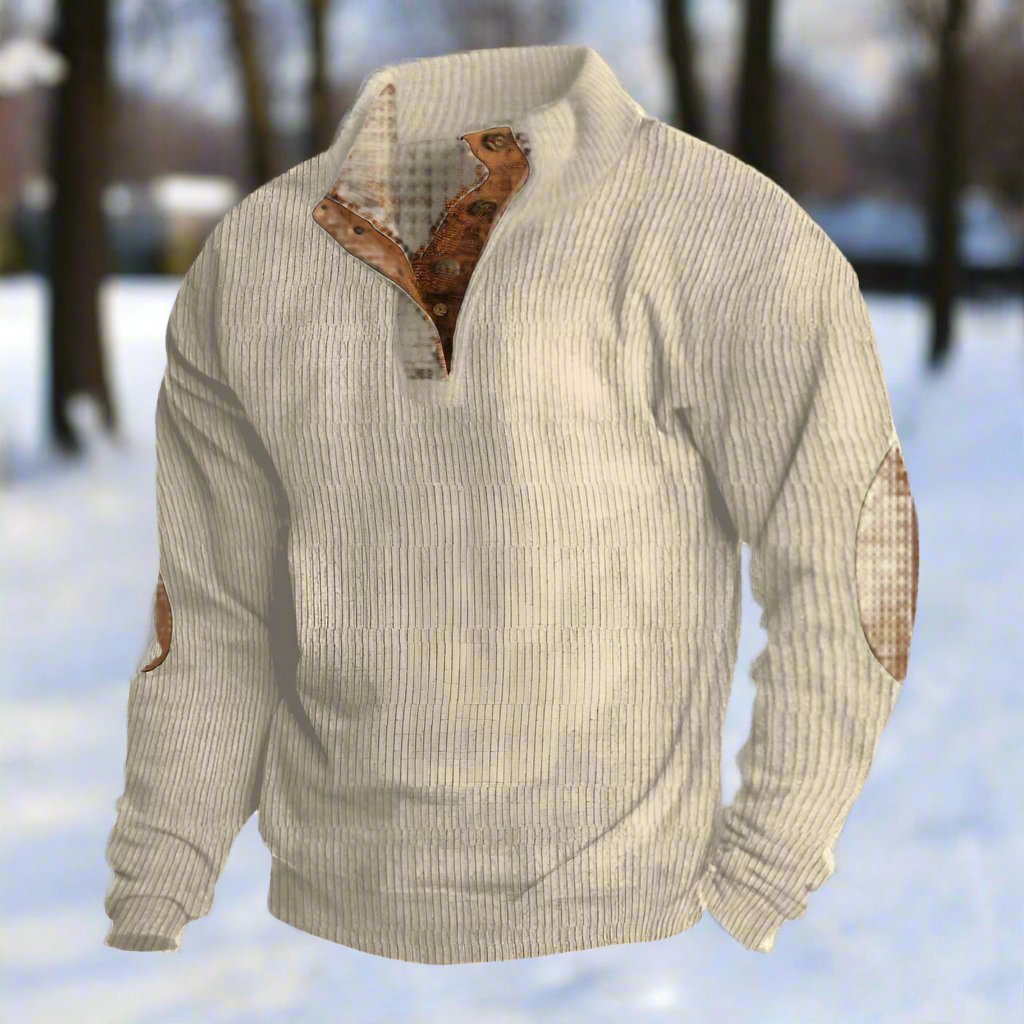 Stylish stand-up collar sweater with a suede effect